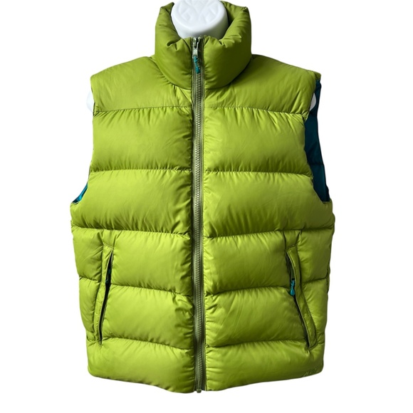 MEC Puffer Vest Sz S Green Blue 85% Down Insulated 2 Front Pockets 1 Inner - Picture 1 of 5